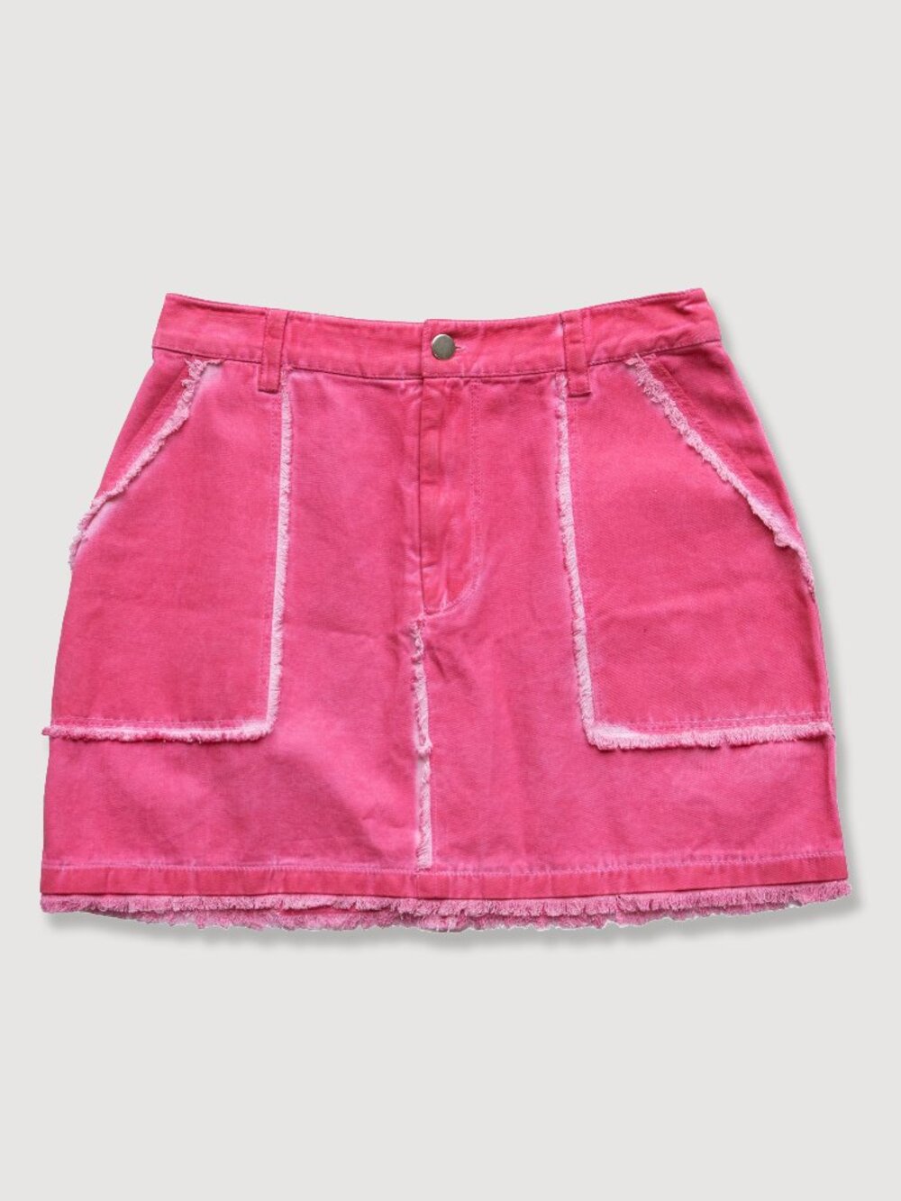 Love The Label Pink Mini Skirt Frayed  Patch Pocket Barbie Core Bubblegum Denim